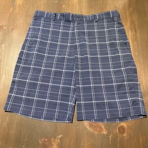 Nike Golf Mens Dri-FIT Plaid Shorts Navy Blue Grey Size 36 Stretch Performance